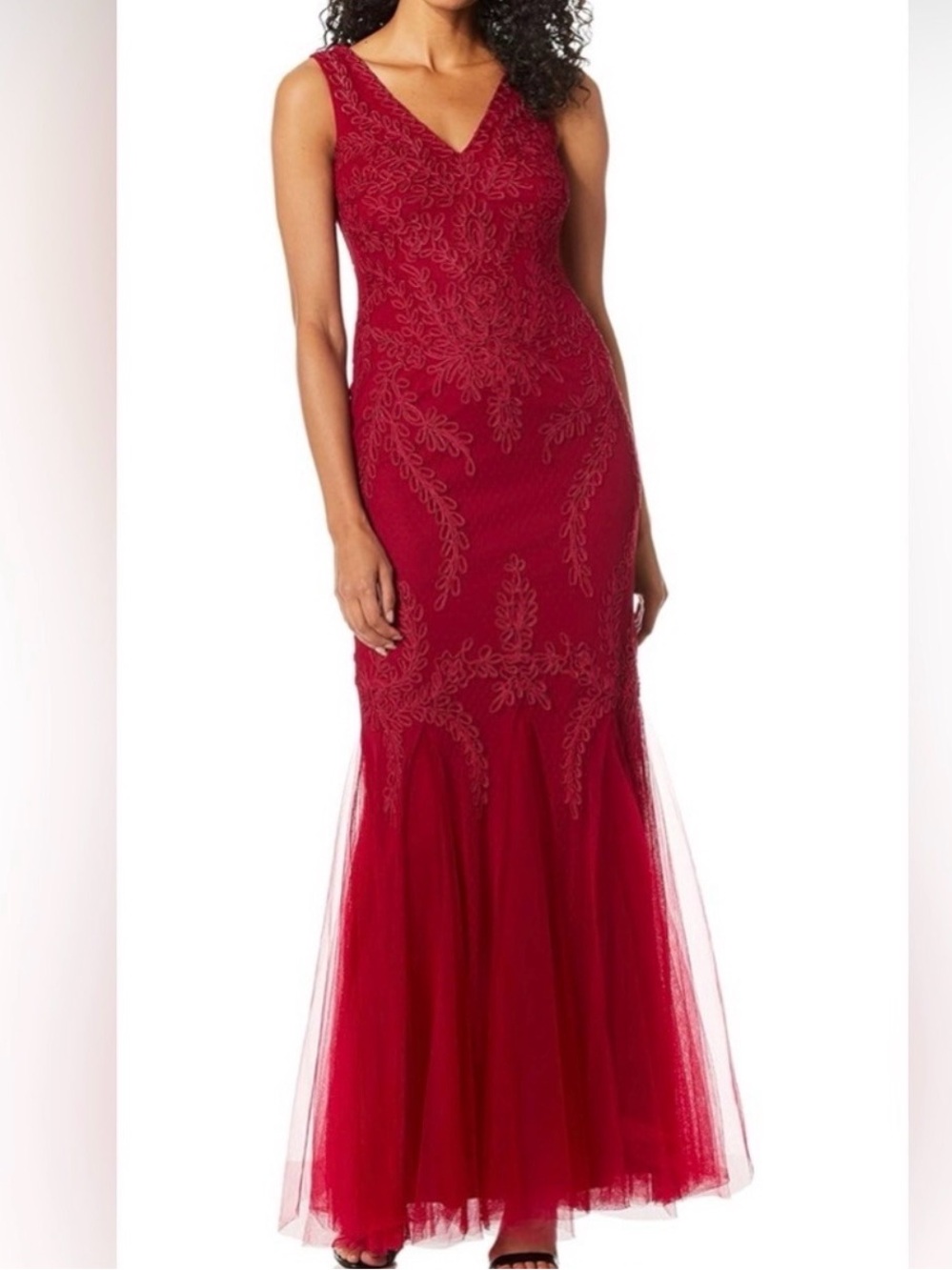 Cachet Red Soutache Embroidered Tulle Mermaid Gown 4⁠